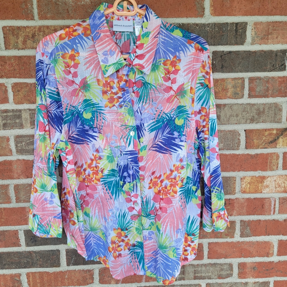 Alfred Dunner Women's Tropical🌴 Floral Button Down Blouse Size 16 EUC